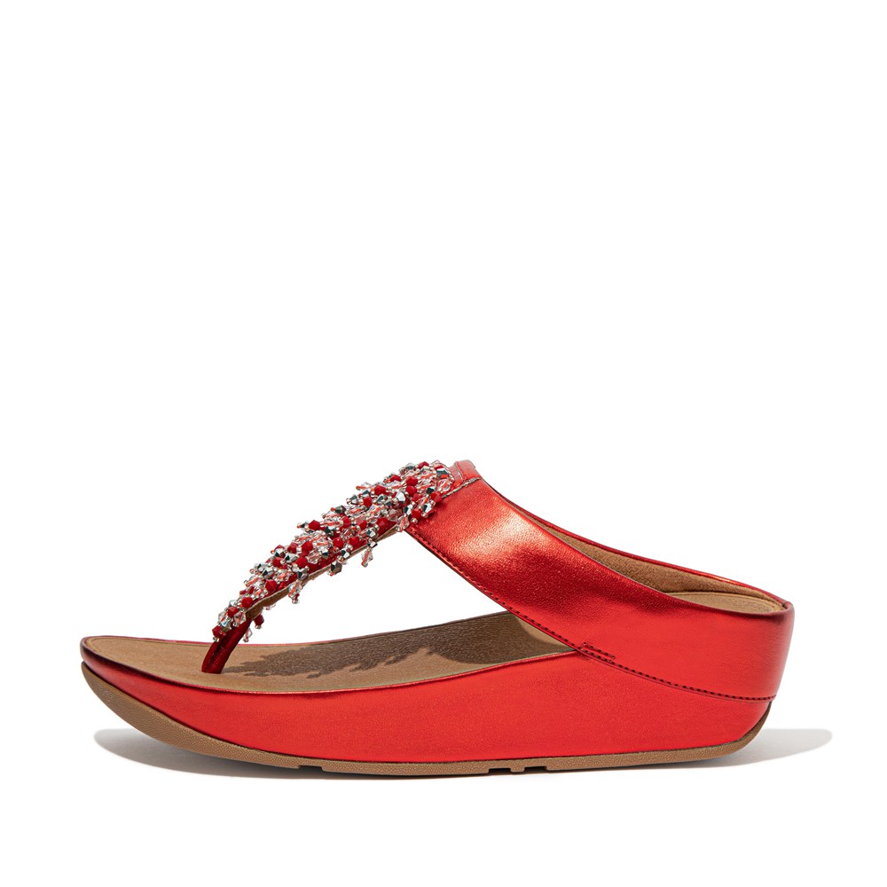 Fitflop Womens Sandals Red - Rumba Beaded Toe-post - BC0589143